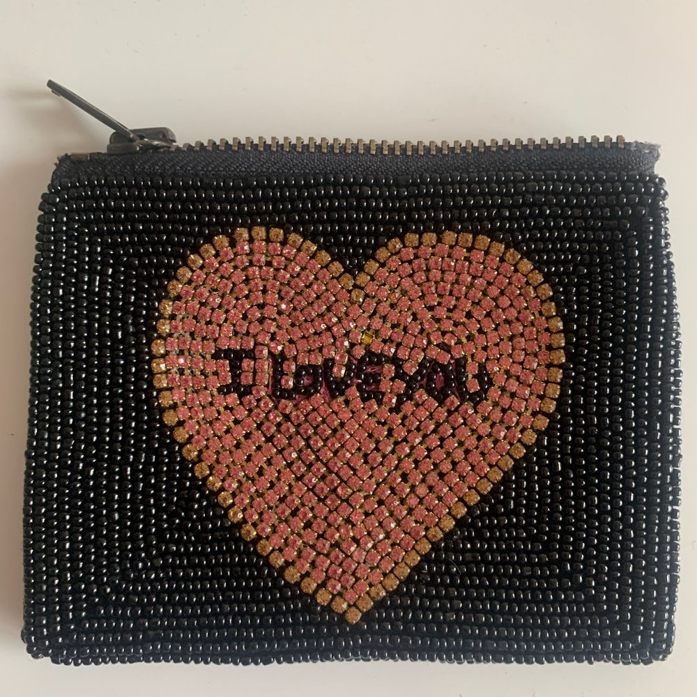 I Love You Clutch, on both sides, beaded